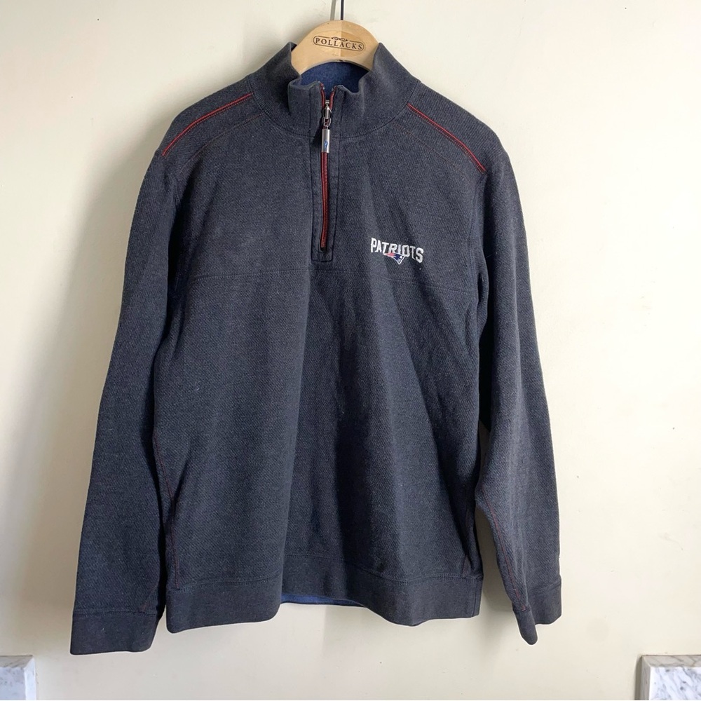 Tommy Bahama Patriots Reversible Quarter Zip Pullover Sweater Grey Blue size S